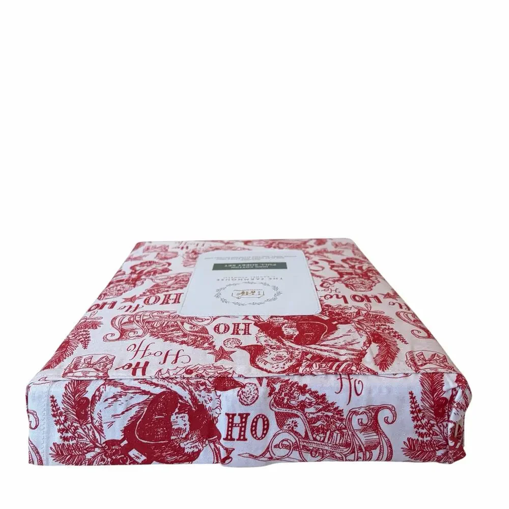 Farmhouse by Rachel Ashwell HO HO HO Santa FULL 4pc Sheet Set Cotton NEW